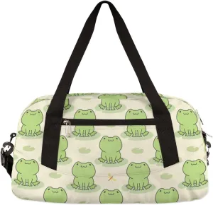 Cute Frog Kids Duffle Bag for Boys & Girls - Dance, Gym, Overnight & School Bag - Animal Green Frog Pattern