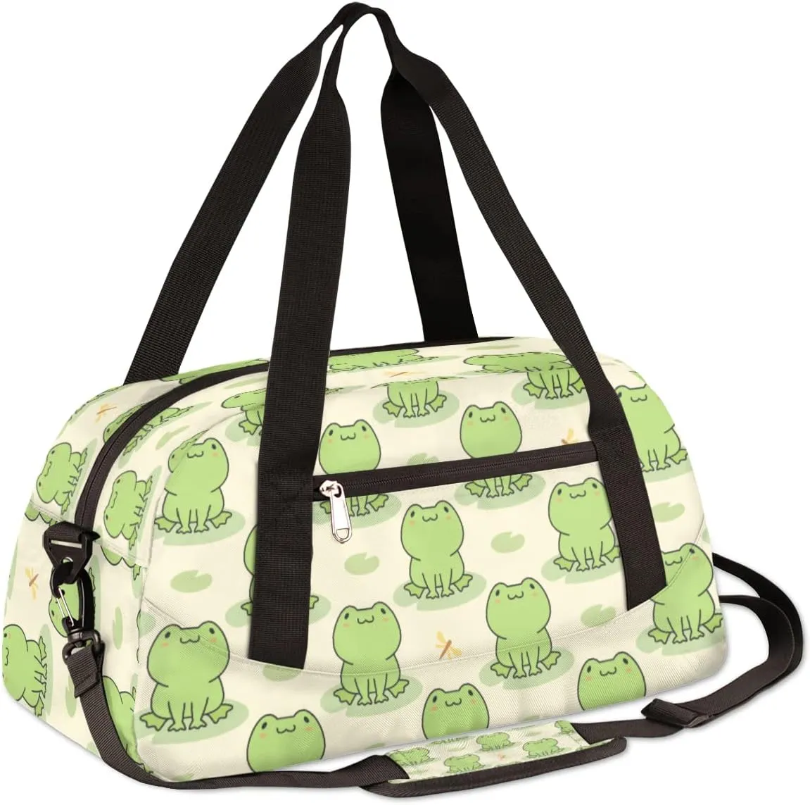 Cute Frog Kids Duffle Bag for Boys & Girls - Dance, Gym, Overnight & School Bag - Animal Green Frog Pattern