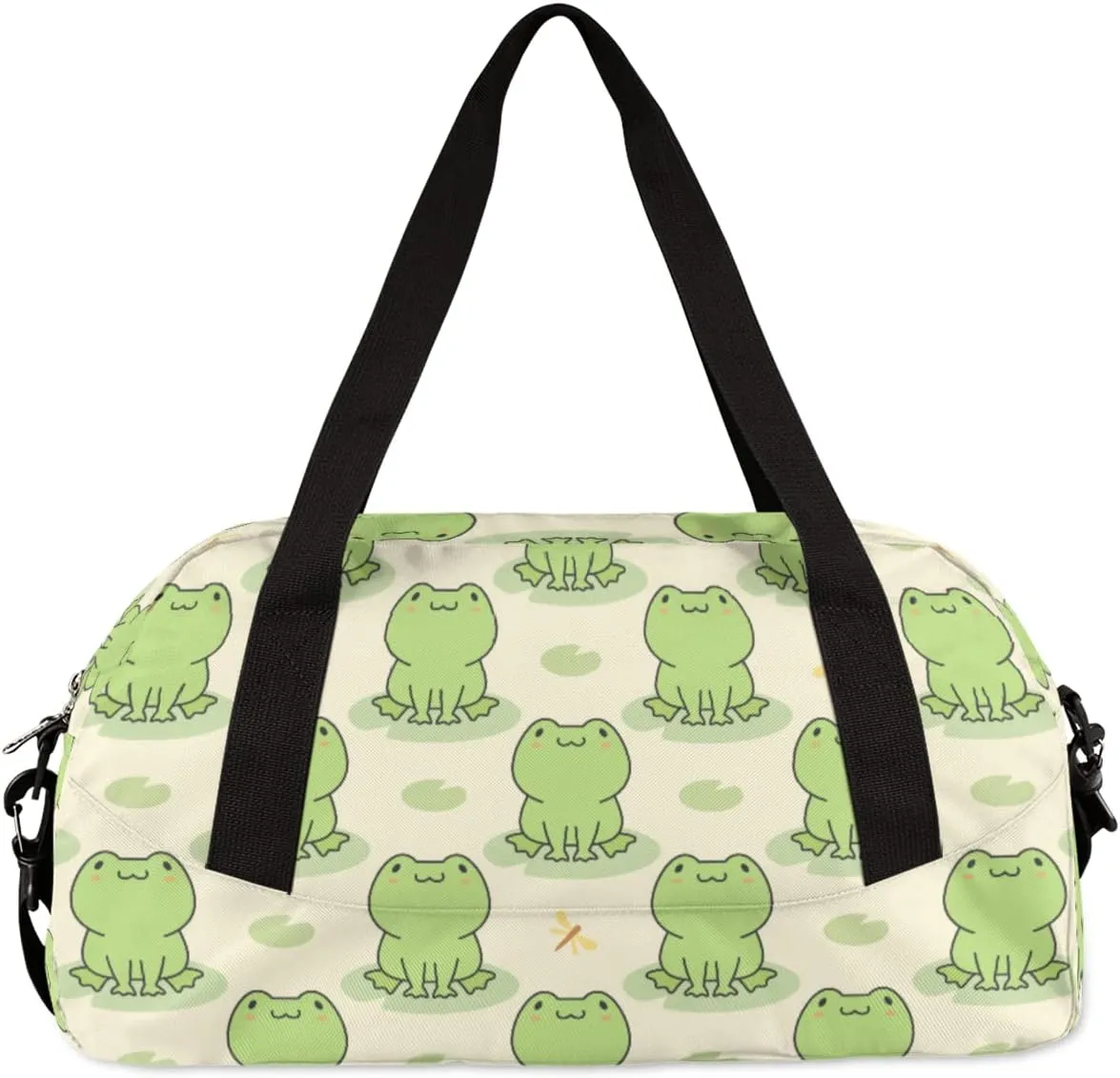 Cute Frog Kids Duffle Bag for Boys & Girls - Dance, Gym, Overnight & School Bag - Animal Green Frog Pattern