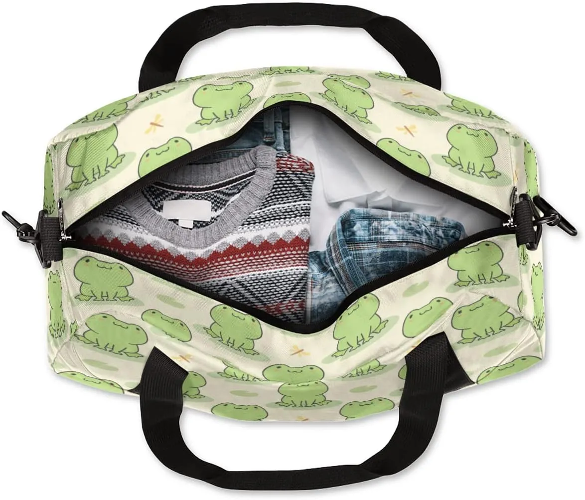 Cute Frog Kids Duffle Bag for Boys & Girls - Dance, Gym, Overnight & School Bag - Animal Green Frog Pattern