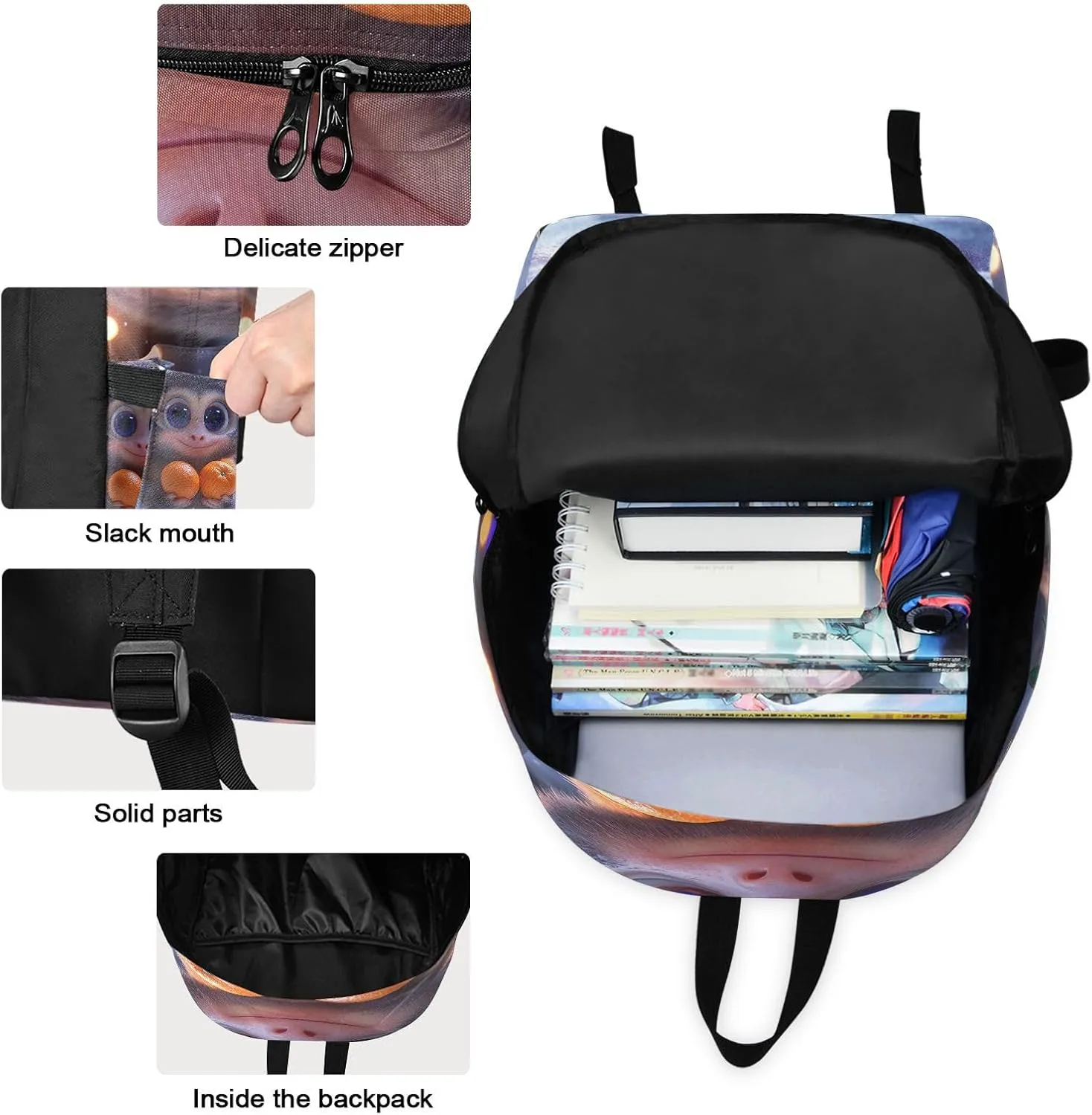 Cute Monkey Bookbag Waterproof Soft Cooler, Book Bags with Lunch Box