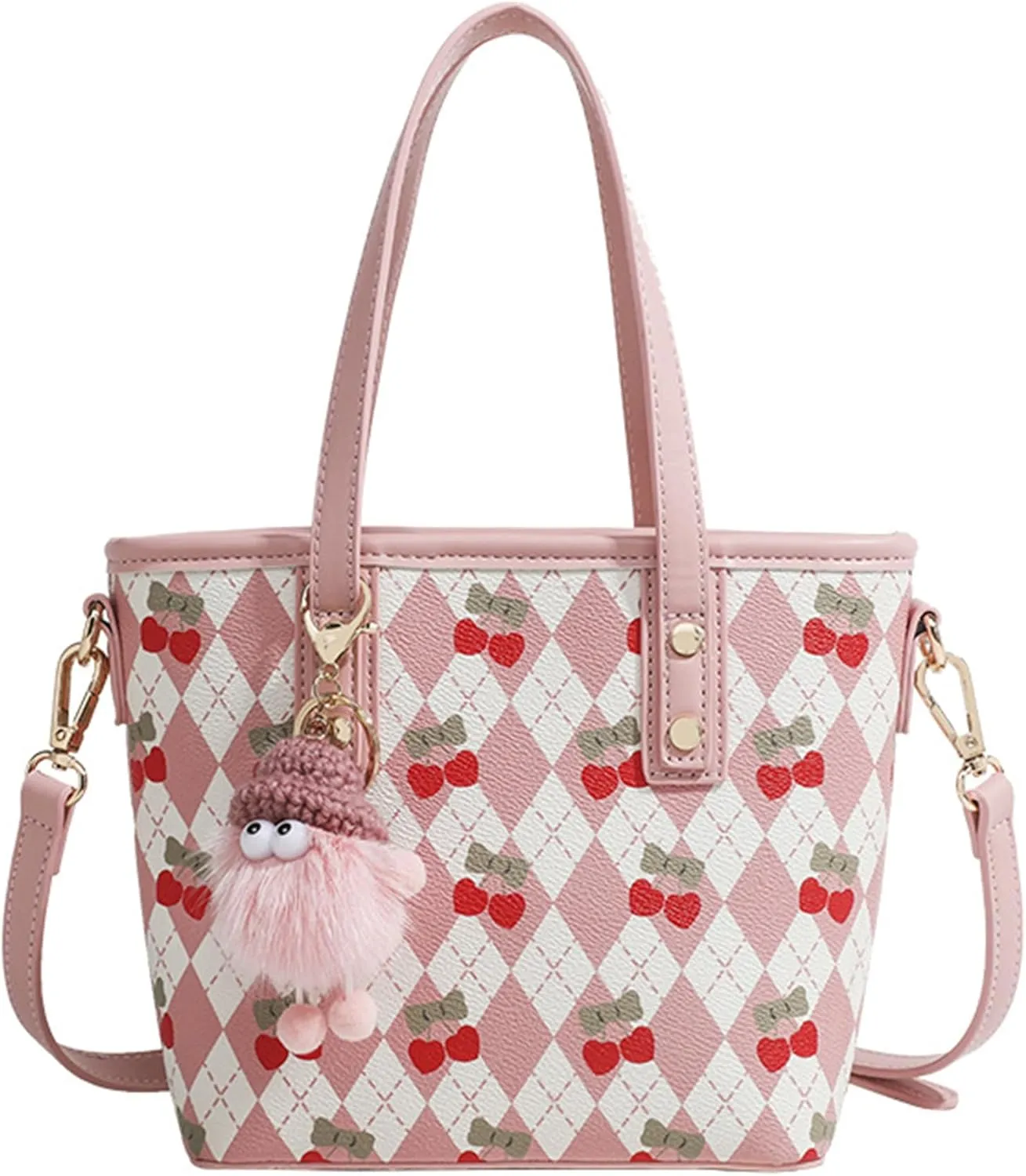 Cute Shoulder Bag for Women PU Leather Cherry Pattern Small Satchel Handbags Purse Mini Tote Bags