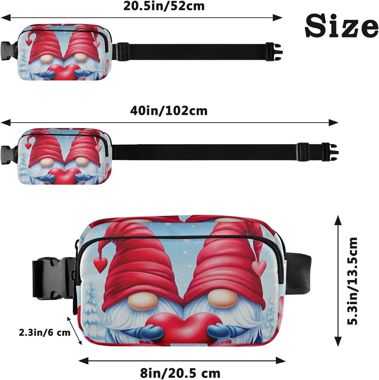 Cute Valentine Gnomes Women Fanny Pack Waterproof Belt Bag Hip Pack Cute Waist Pouches for Men