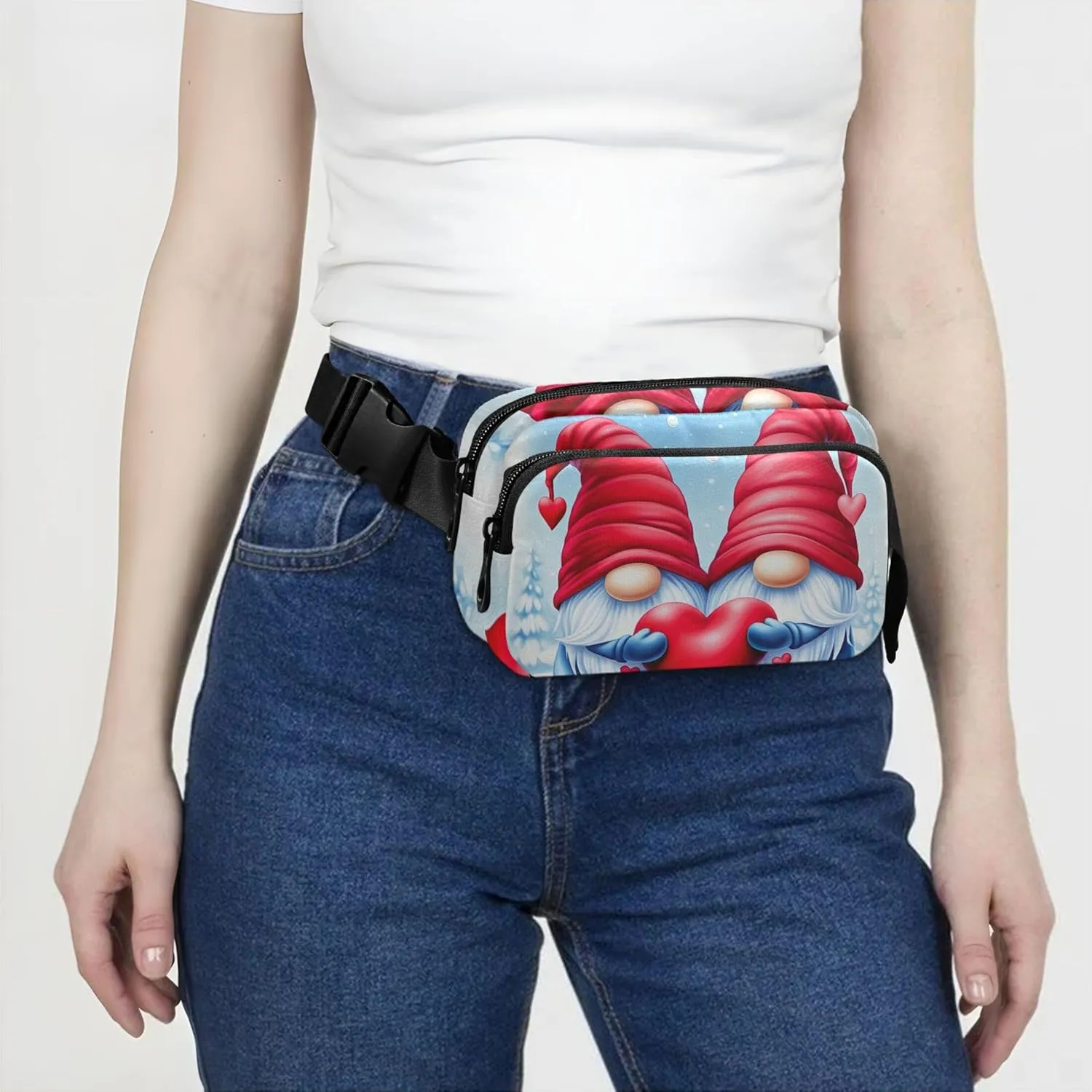 Cute Valentine Gnomes Women Fanny Pack Waterproof Belt Bag Hip Pack Cute Waist Pouches for Men