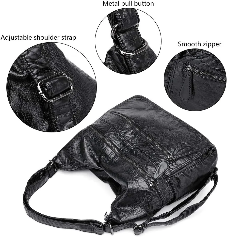 Divick Large Soft Washed Leather Purses, Handbags for Women Hobo Bags, Convertible Backpack Satchel Shoulder Crossbody Bags