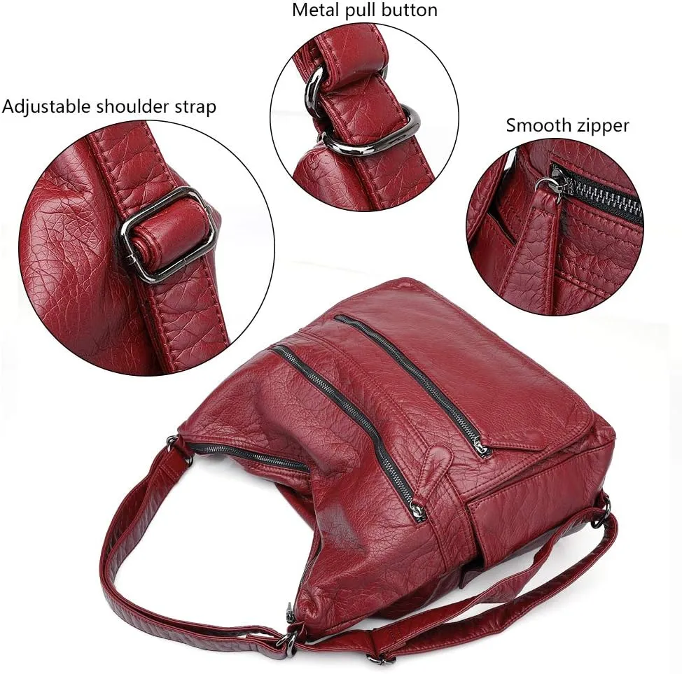 Divick Large Soft Washed Leather Purses, Handbags for Women Hobo Bags, Convertible Backpack Satchel Shoulder Crossbody Bags