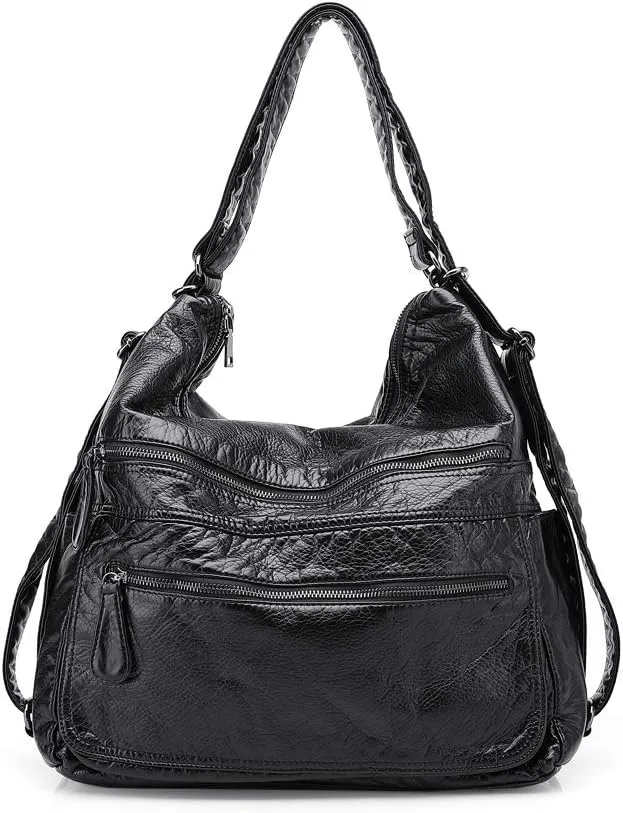 Divick Large Soft Washed Leather Purses, Handbags for Women Hobo Bags, Convertible Backpack Satchel Shoulder Crossbody Bags