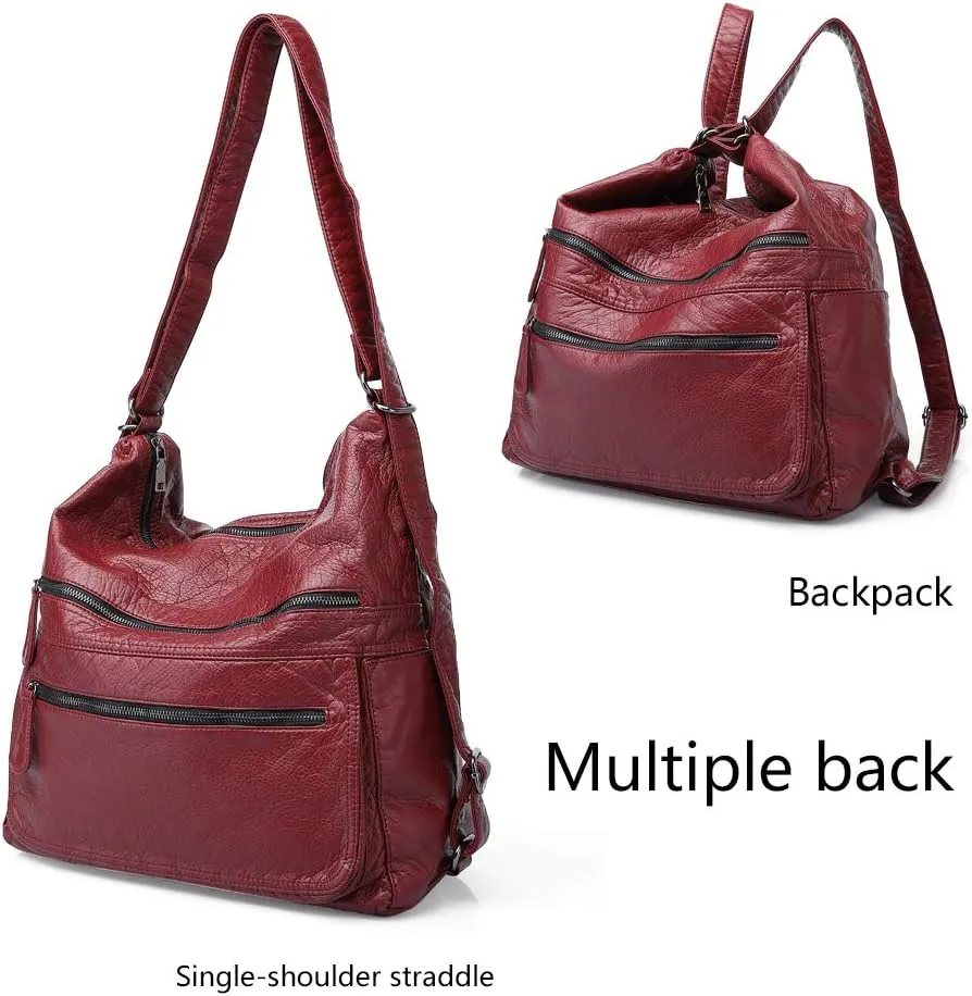 Divick Large Soft Washed Leather Purses, Handbags for Women Hobo Bags, Convertible Backpack Satchel Shoulder Crossbody Bags