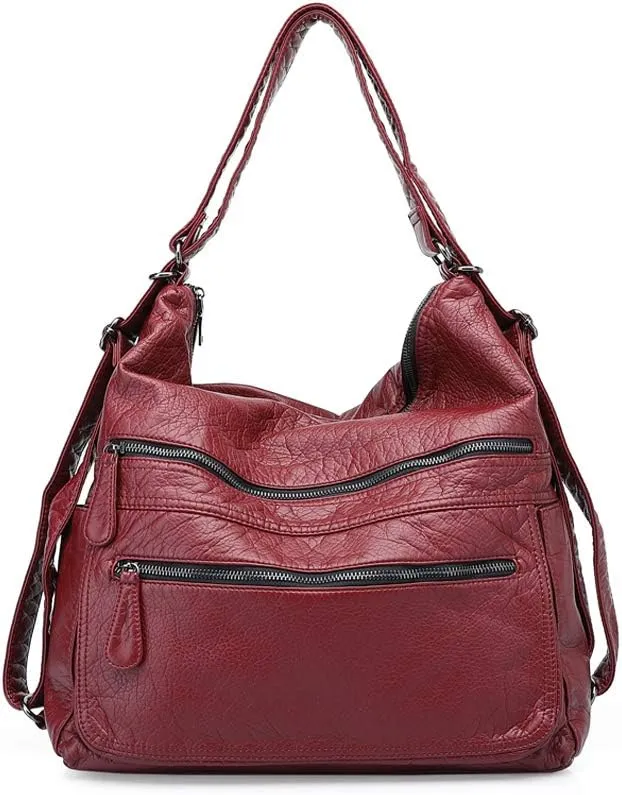 Divick Large Soft Washed Leather Purses, Handbags for Women Hobo Bags, Convertible Backpack Satchel Shoulder Crossbody Bags