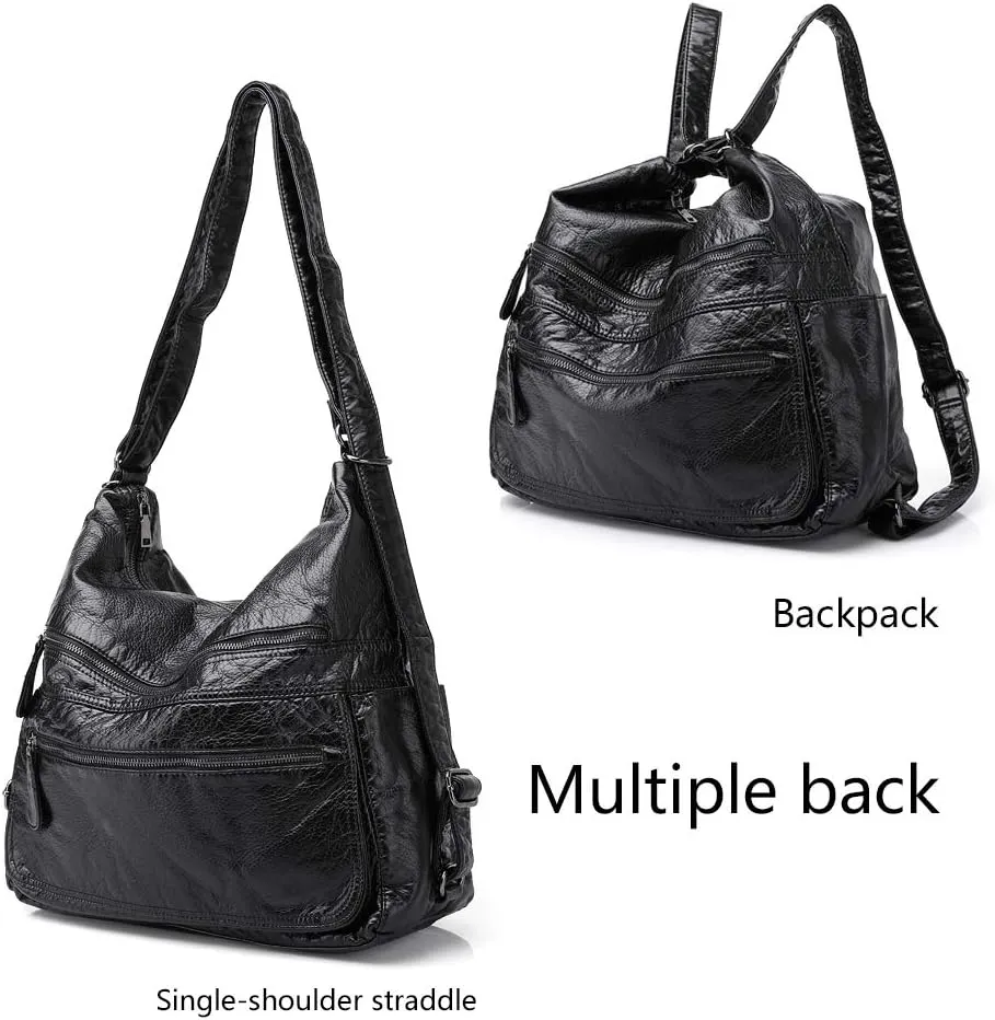Divick Large Soft Washed Leather Purses, Handbags for Women Hobo Bags, Convertible Backpack Satchel Shoulder Crossbody Bags