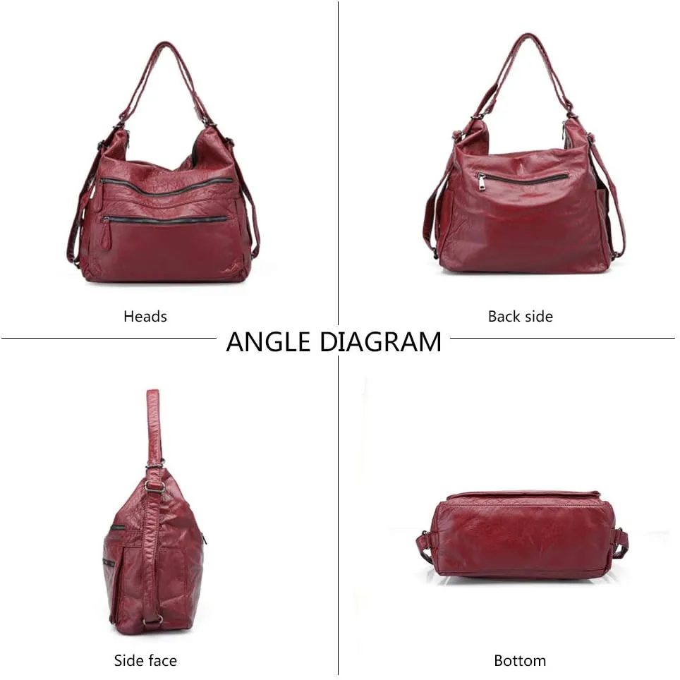 Divick Large Soft Washed Leather Purses, Handbags for Women Hobo Bags, Convertible Backpack Satchel Shoulder Crossbody Bags