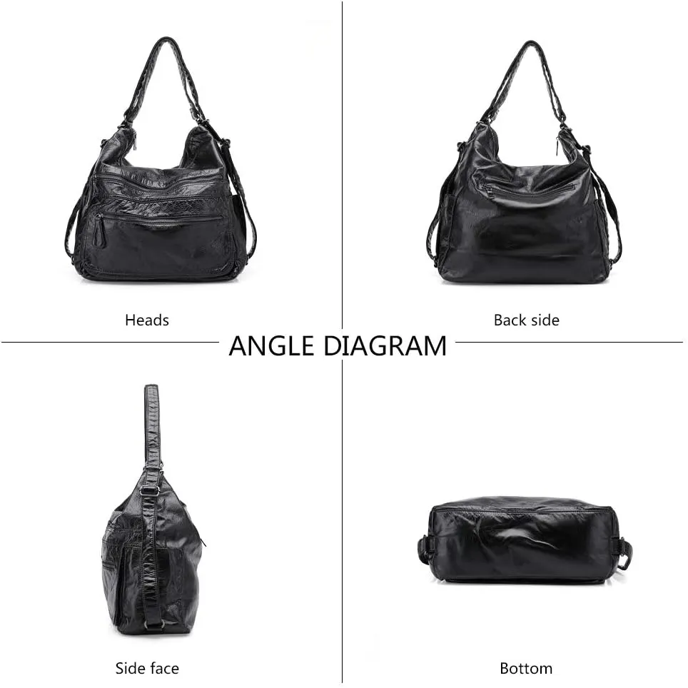 Divick Large Soft Washed Leather Purses, Handbags for Women Hobo Bags, Convertible Backpack Satchel Shoulder Crossbody Bags