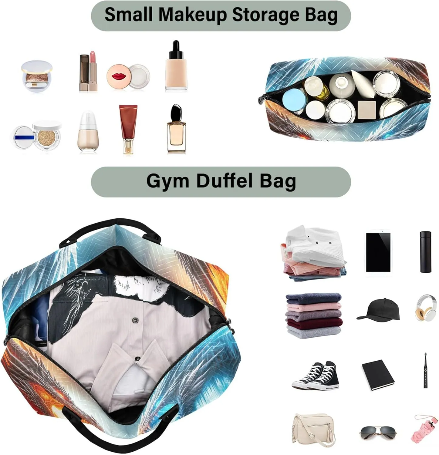 Dragon Fire Fighting Travel Duffel Bags Makeup Pouch Set of 2, Painting Womens Luggage Bag Carry on Bags