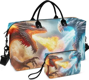 Dragon Fire Fighting Travel Duffel Bags Makeup Pouch Set of 2, Painting Womens Luggage Bag Carry on Bags