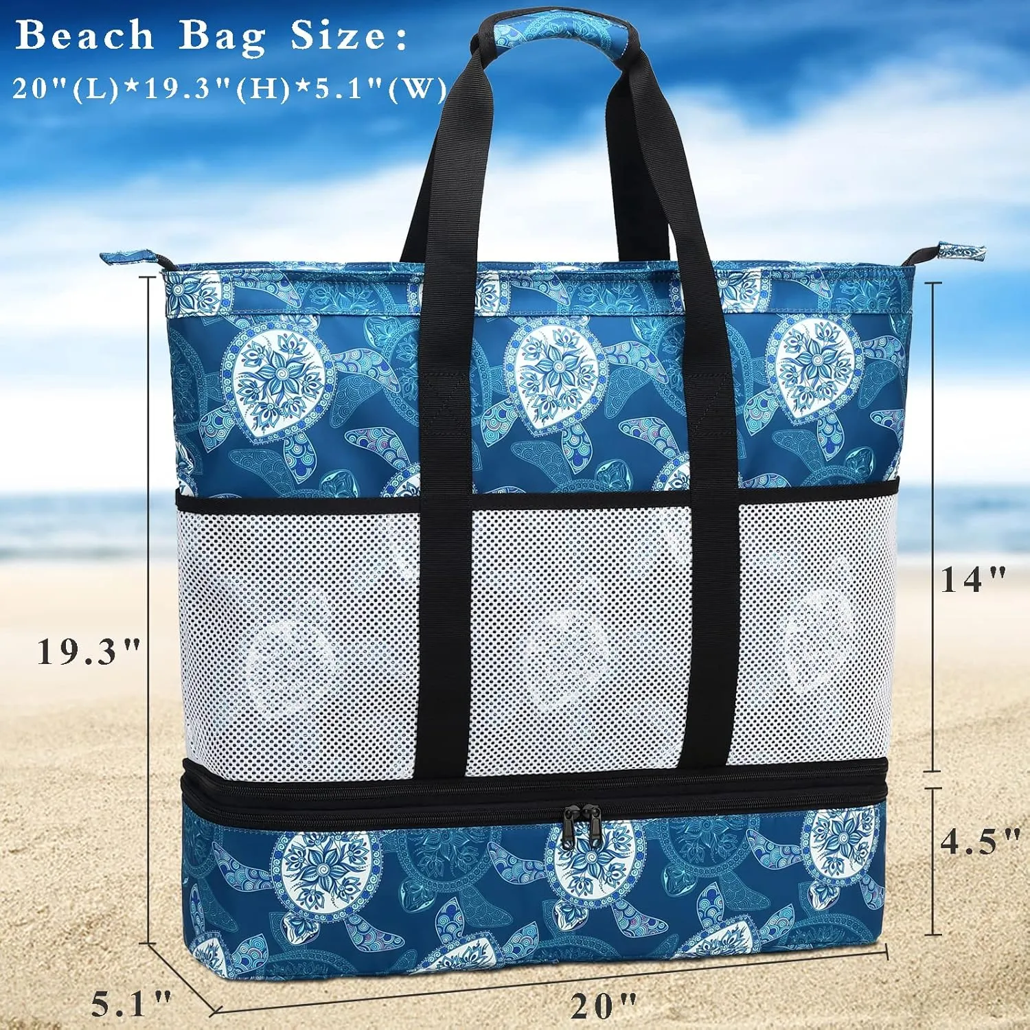 DSIUE Beach Bags with Cooler - Waterproof Sandproof Tote for Women - Large Pool Gym Travel Bag