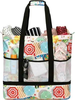 DSIUE Beach Bags with Cooler - Waterproof Sandproof Tote for Women - Large Pool Gym Travel Bag