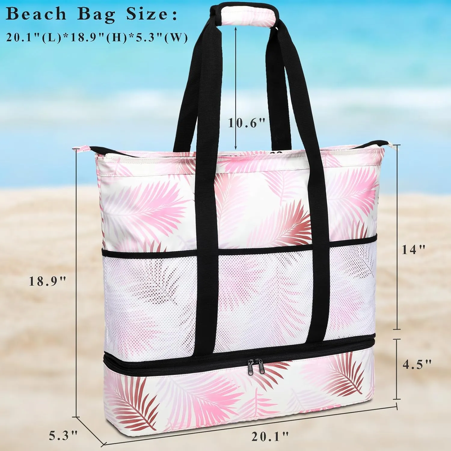 DSIUE Beach Bags with Cooler - Waterproof Sandproof Tote for Women - Large Pool Gym Travel Bag