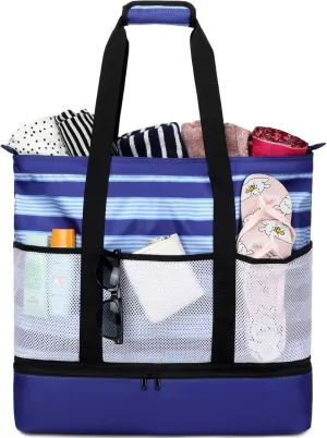 DSIUE Beach Bags with Cooler - Waterproof Sandproof Tote for Women - Large Pool Gym Travel Bag