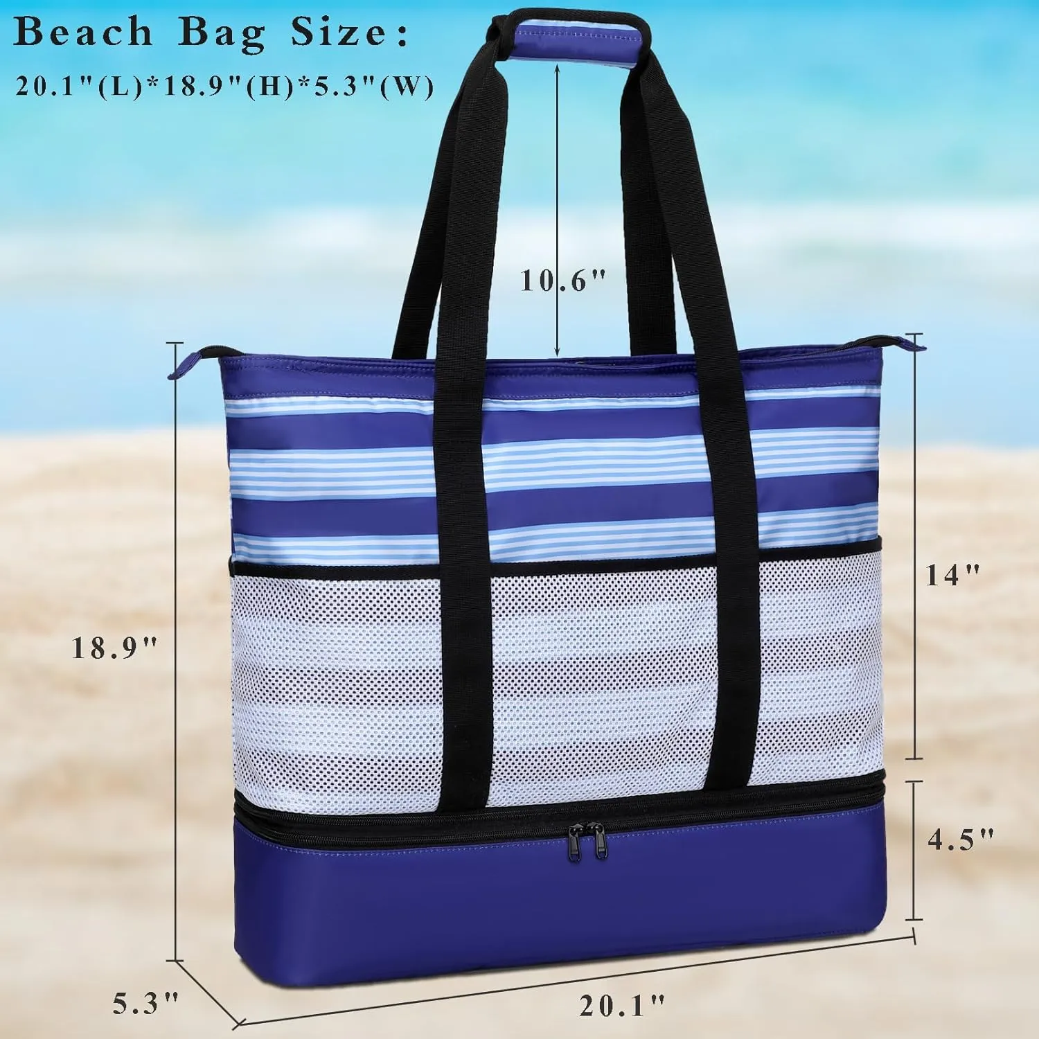 DSIUE Beach Bags with Cooler - Waterproof Sandproof Tote for Women - Large Pool Gym Travel Bag
