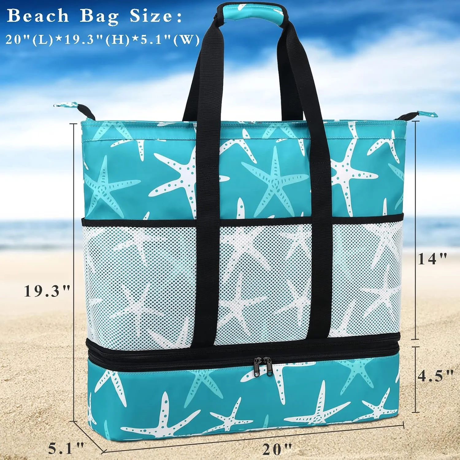 DSIUE Beach Bags with Cooler - Waterproof Sandproof Tote for Women - Large Pool Gym Travel Bag