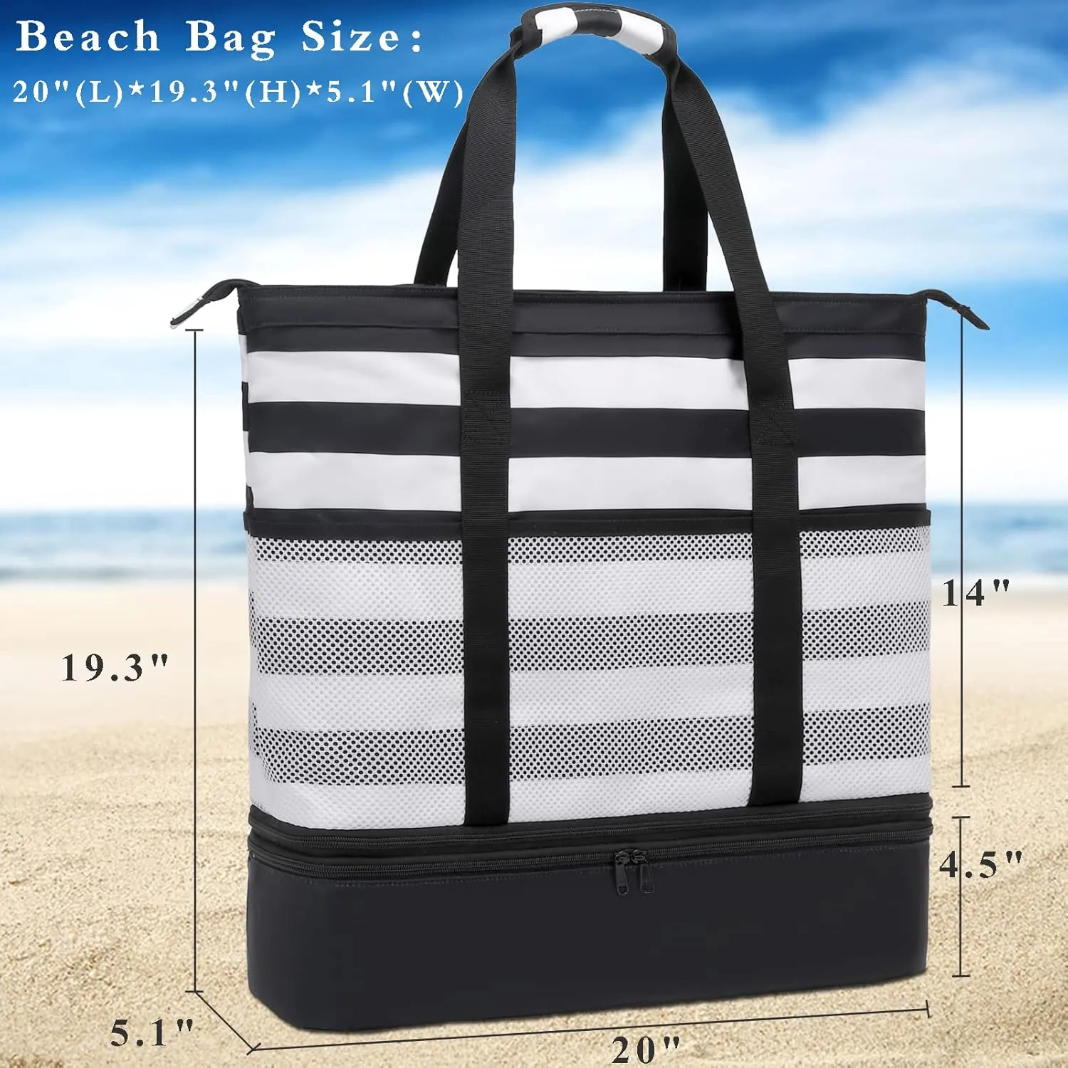 DSIUE Beach Bags with Cooler - Waterproof Sandproof Tote for Women - Large Pool Gym Travel Bag