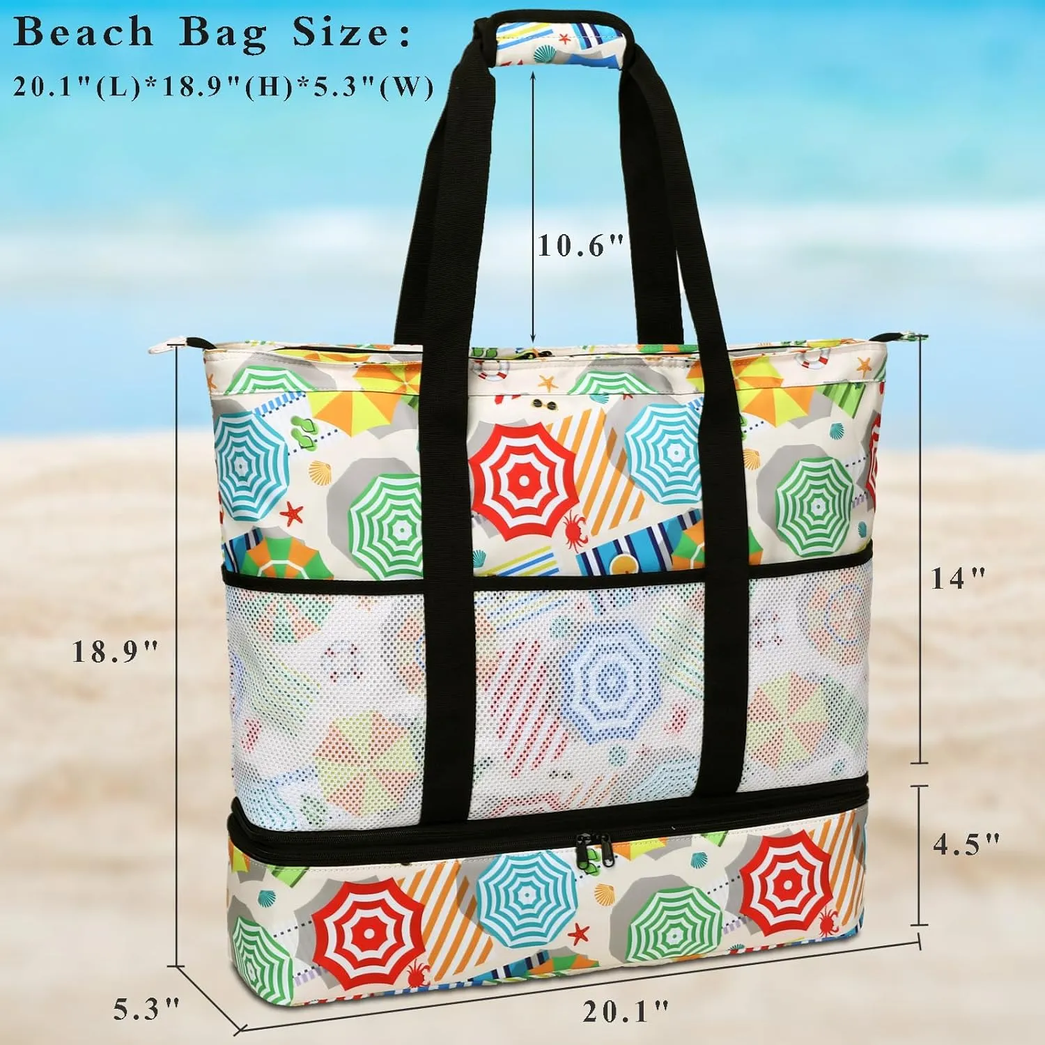 DSIUE Beach Bags with Cooler - Waterproof Sandproof Tote for Women - Large Pool Gym Travel Bag