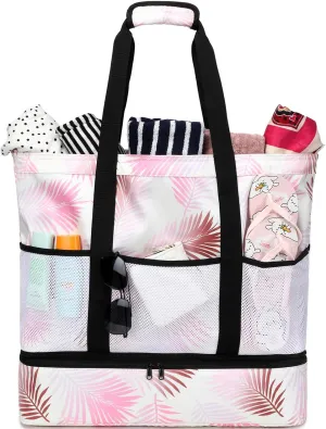 DSIUE Beach Bags with Cooler - Waterproof Sandproof Tote for Women - Large Pool Gym Travel Bag