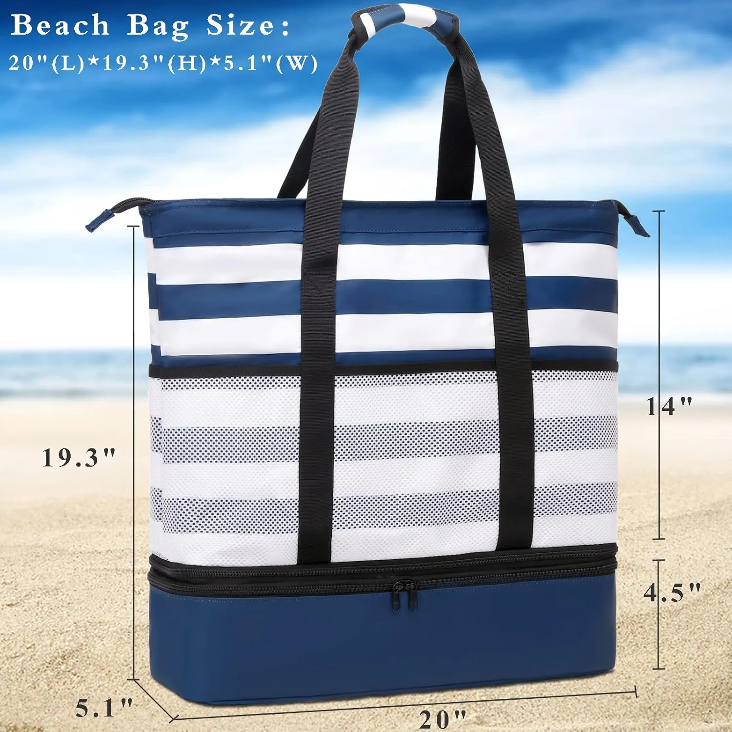 DSIUE Beach Bags with Cooler - Waterproof Sandproof Tote for Women - Large Pool Gym Travel Bag