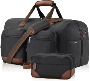 Duffle Bag for Travel, Canvas Travel Duffel Bags with Lay-Flat Design, Large Travel Duffle Overnight Weekend Gym Carry On Duffel Bag for Men & Women(Black Toiletry Bag)