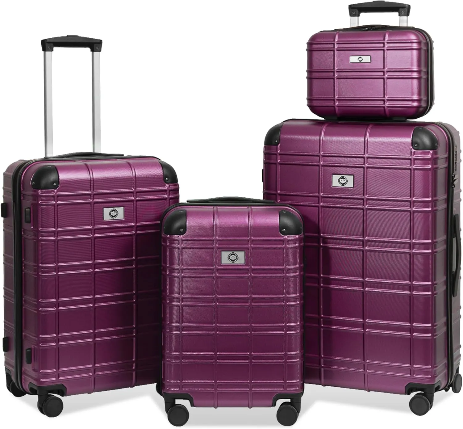 Durable and Lightweight ABS PC Hardshell Luggage Set, 4-Piece, 360-Degree Spinner Wheels, Modern Design, Purple