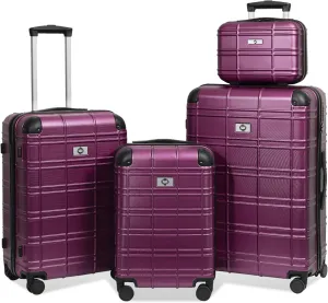 Durable and Lightweight ABS PC Hardshell Luggage Set, 4-Piece, 360-Degree Spinner Wheels, Modern Design, Purple