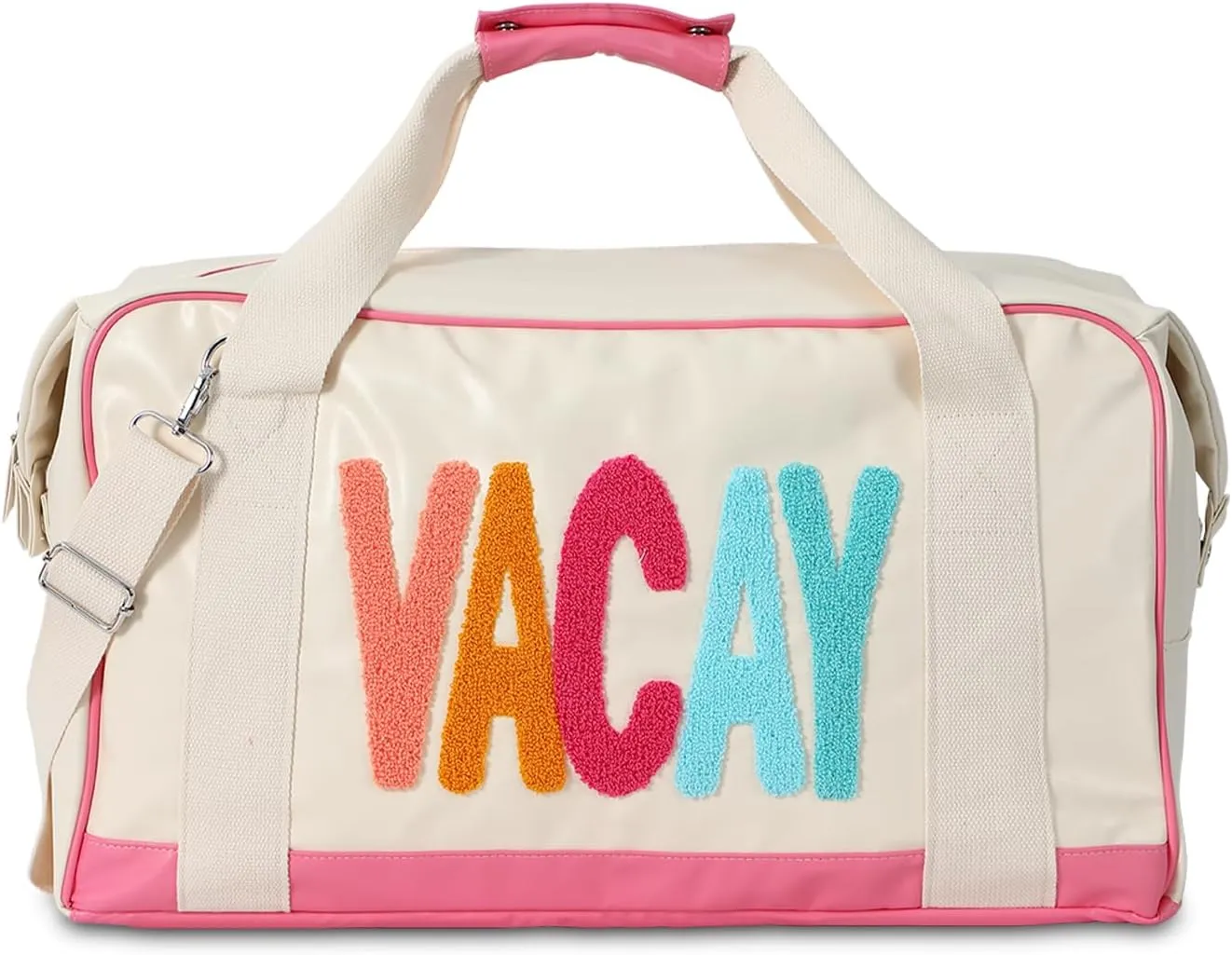 DYSHAYEN Chenille Letter Travel Duffle Bag Large PU Leather Weekender Overnight Bag for Women Carry on Bags Travel ToteVacay