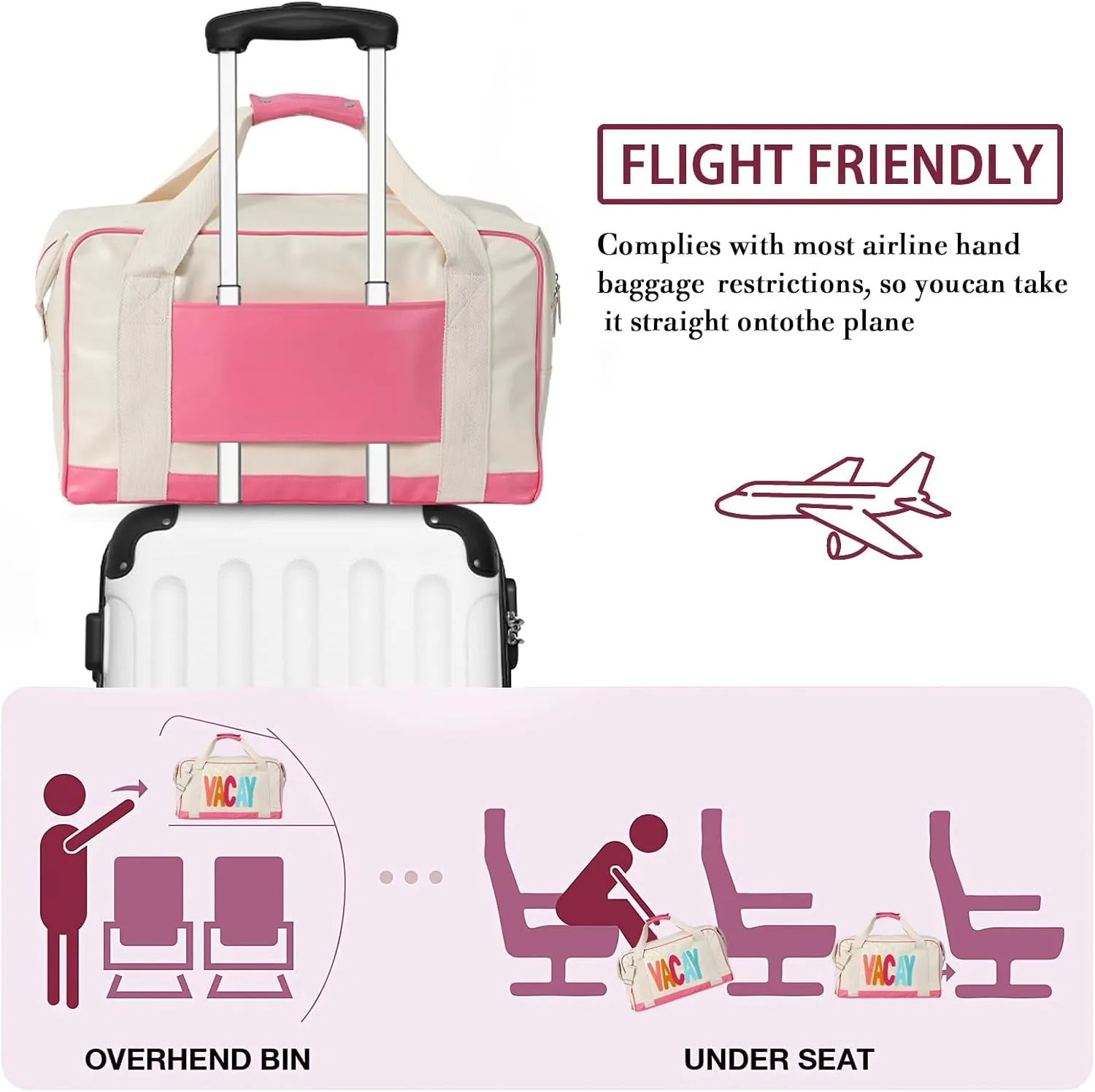 DYSHAYEN Chenille Letter Travel Duffle Bag Large PU Leather Weekender Overnight Bag for Women Carry on Bags Travel ToteVacay