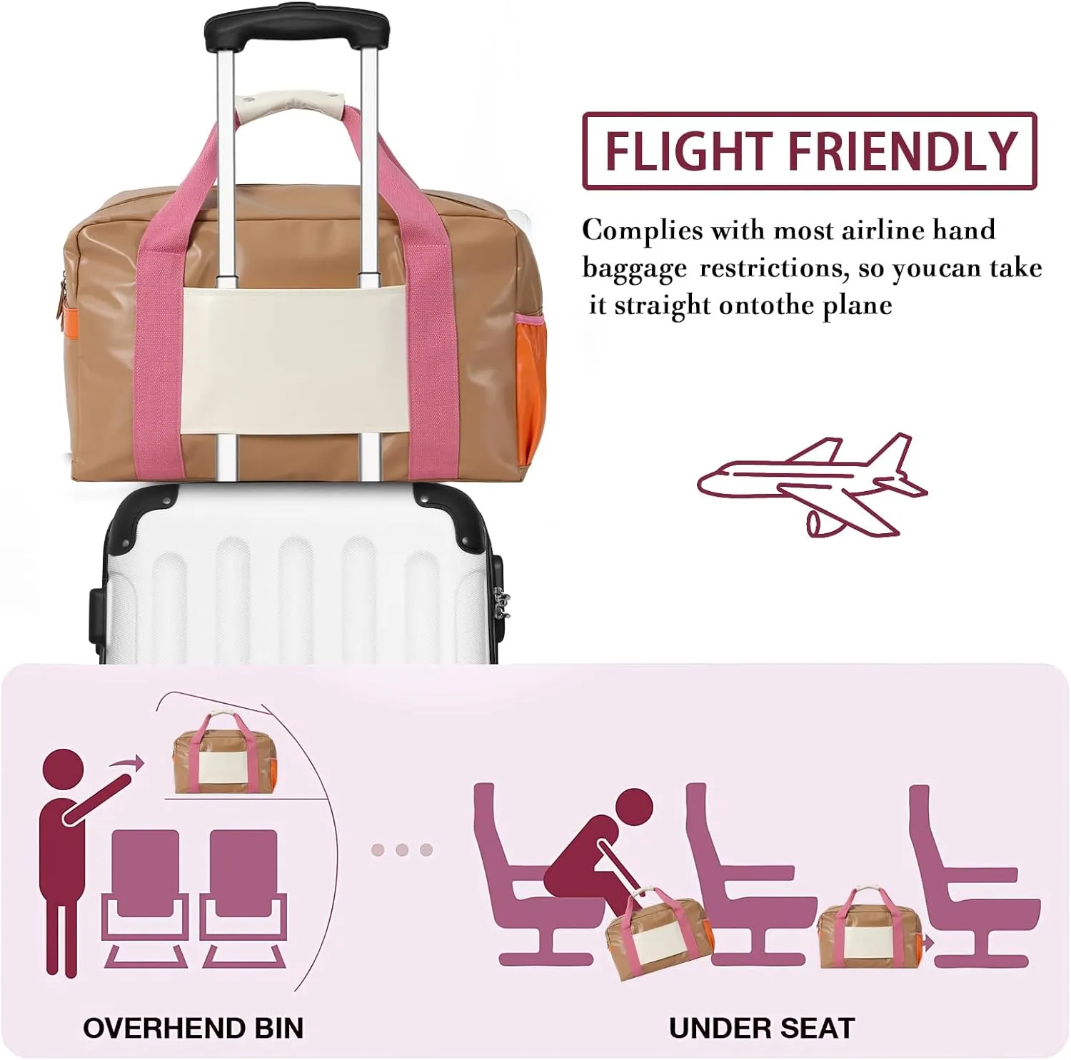 DYSHAYEN Chenille Letter Travel Duffle Bag Large PU Leather Weekender Overnight Bag for Women Carry on Bags Travel ToteWeekend (A)