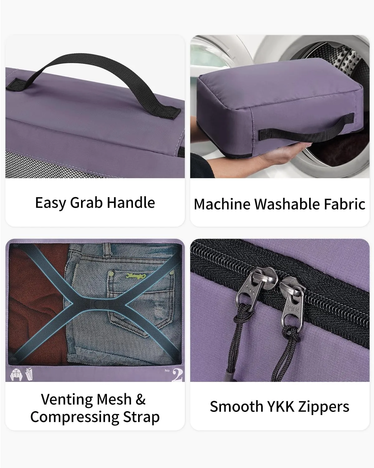 ECOHUB 7 Set Packing Cubes Tear-Resistant Luggage Packing Organizers with Number Icon for Travel Accessories Luggage Suitcase Machine Washable Packing Cubes (Purple)