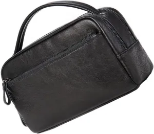 Elegant Men's Handbag Leather Business Bag Portable Pouch for Men's High Capacity Wallet Toiletries