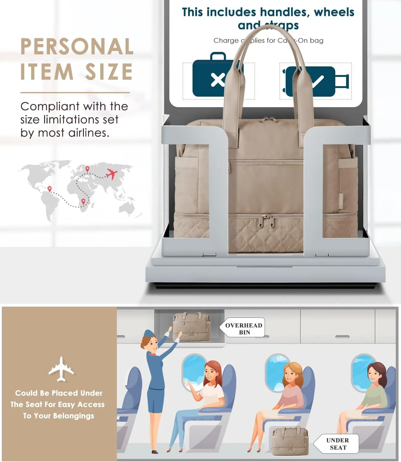 ETRONIK Weekender Bags for Women Travel, Personal Item Bag with Shoe Compartment, Carry On Overnight Bag with Wet Pocket, Gym Duffel Bag for Travel, Sports, Weekend, Hospital Camel