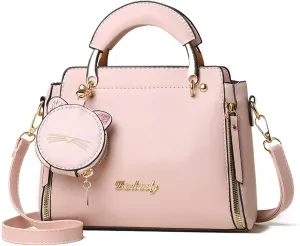 Fashion Purses and Handbags for Women Top Handle Ladies Satchel Shoulder Bags Small Cute Crossbody Bags with Kitty Purse