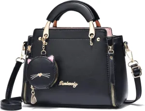 Fashion Purses and Handbags for Women Top Handle Ladies Satchel Shoulder Bags Small Cute Crossbody Bags with Kitty Purse