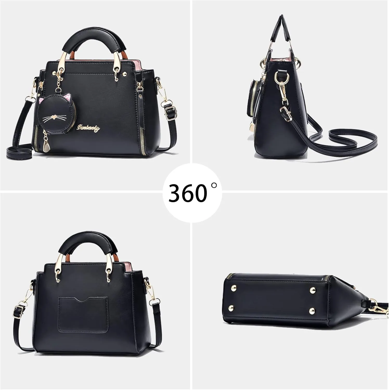 Fashion Purses and Handbags for Women Top Handle Ladies Satchel Shoulder Bags Small Cute Crossbody Bags with Kitty Purse