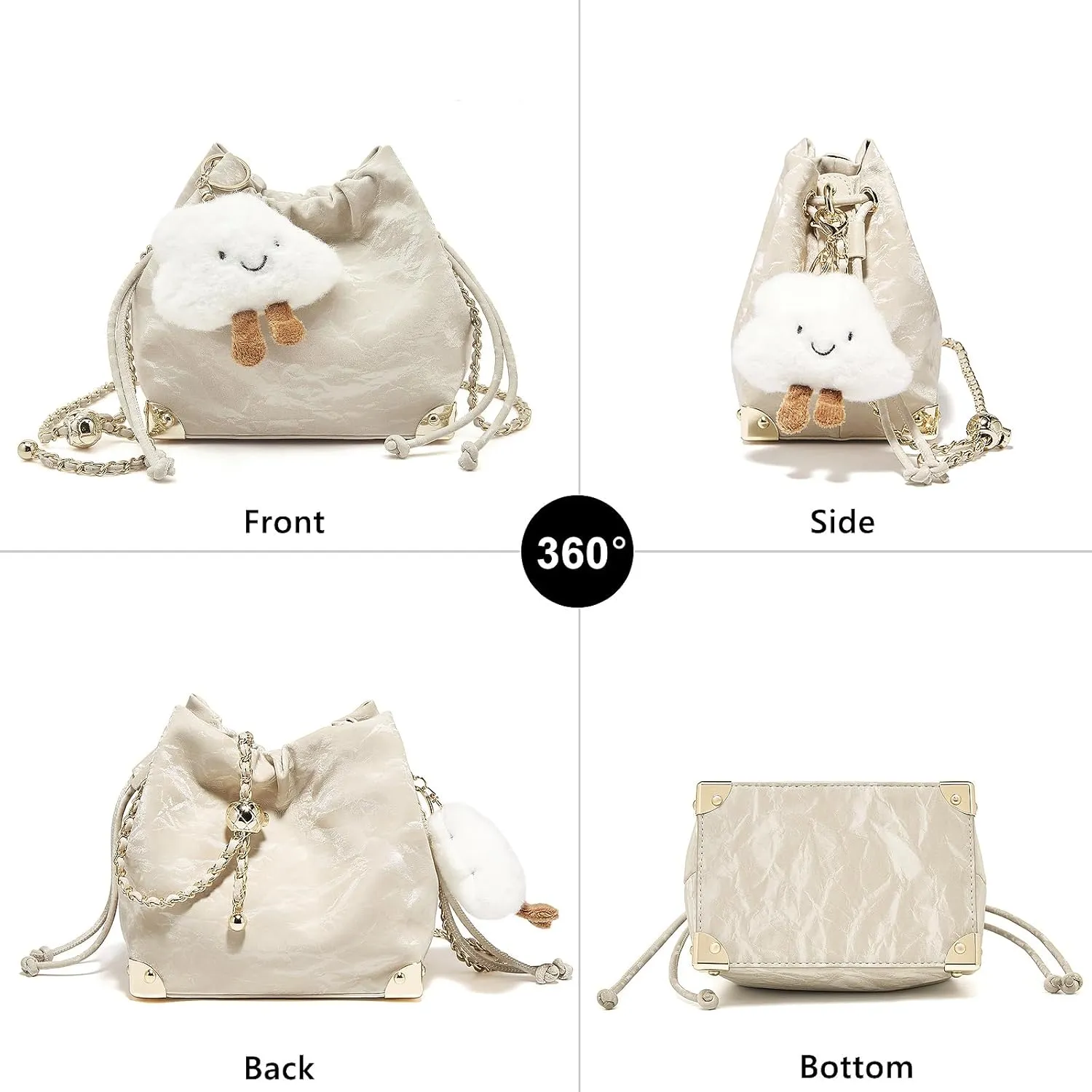 FOXLOVER Chamois Crossbody bags for women Small Bucket Velvet Fabric Soft Leather Purses Design Pearlescent Chain Straps