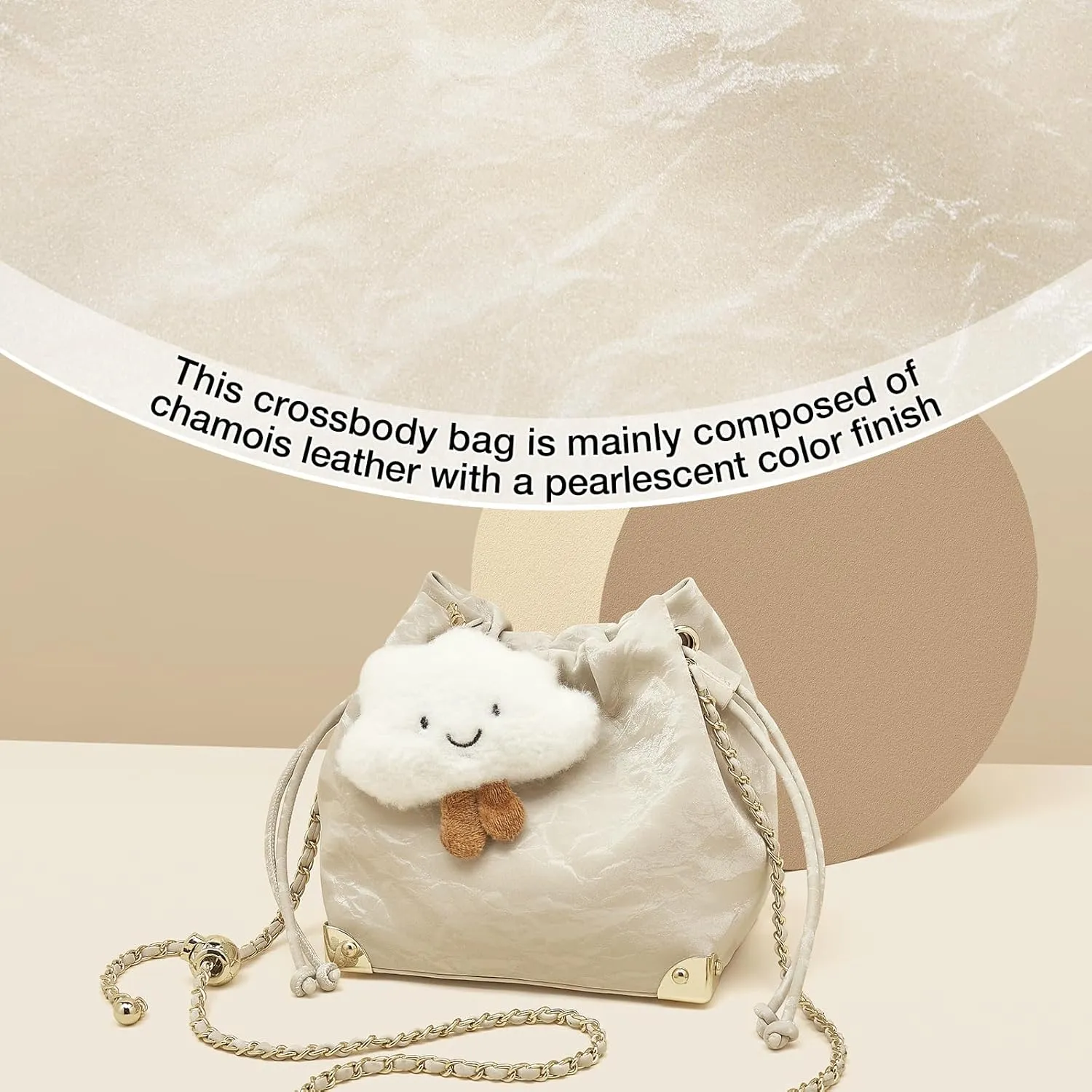 FOXLOVER Chamois Crossbody bags for women Small Bucket Velvet Fabric Soft Leather Purses Design Pearlescent Chain Straps