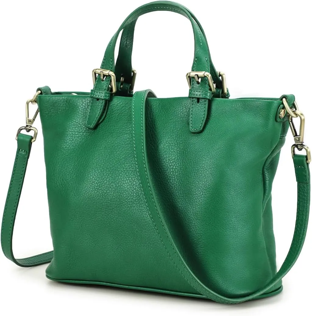 Full Grain Leather Tote Bag Small Crossbody Bag Shoulder Bag for Women Travel Satchel Handbag (Green)