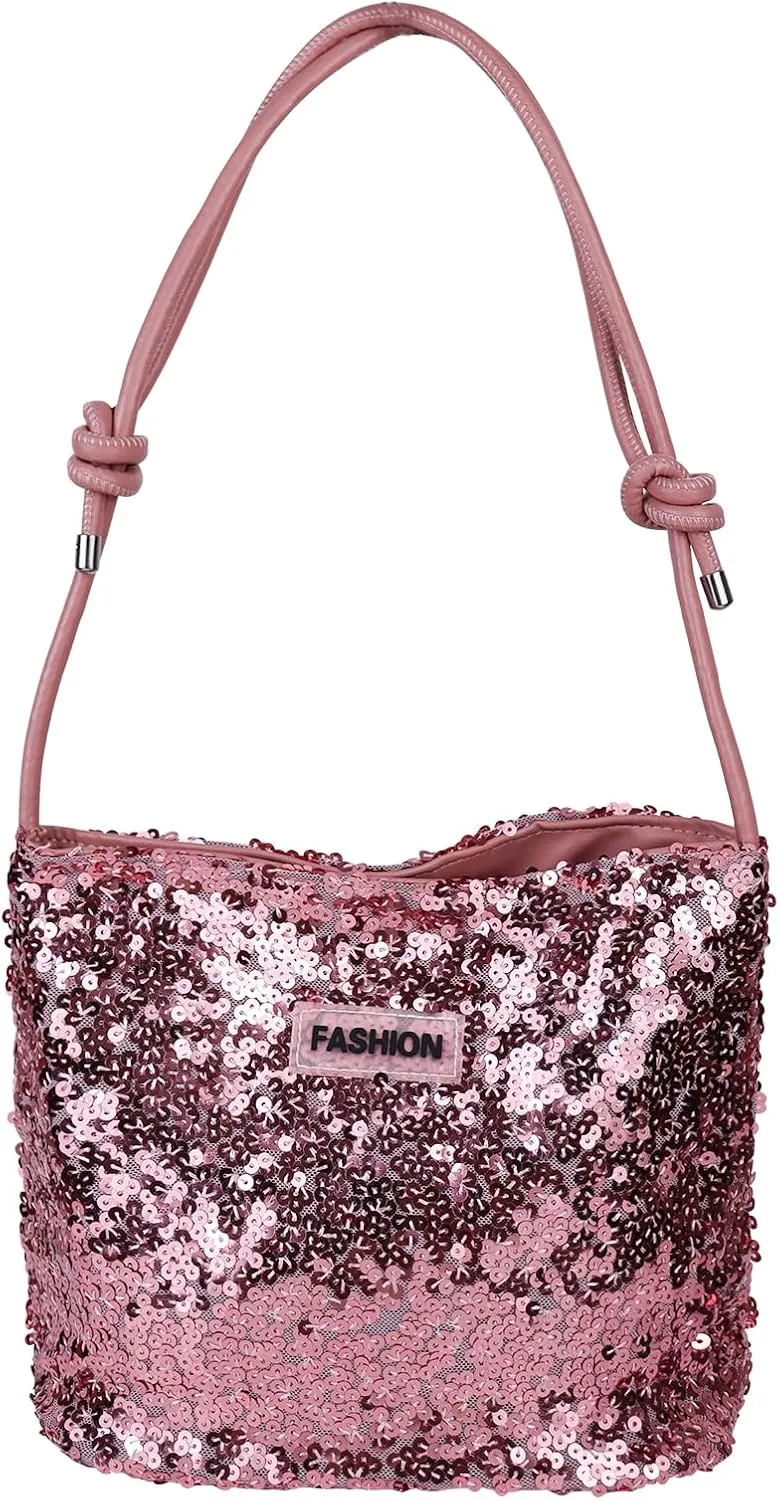 FuninCrea Sequin Shoulder Bag for Women, Womens Handbags Shiny Small Handbag Shoulder Purse Glitter Evening Clutch Bag