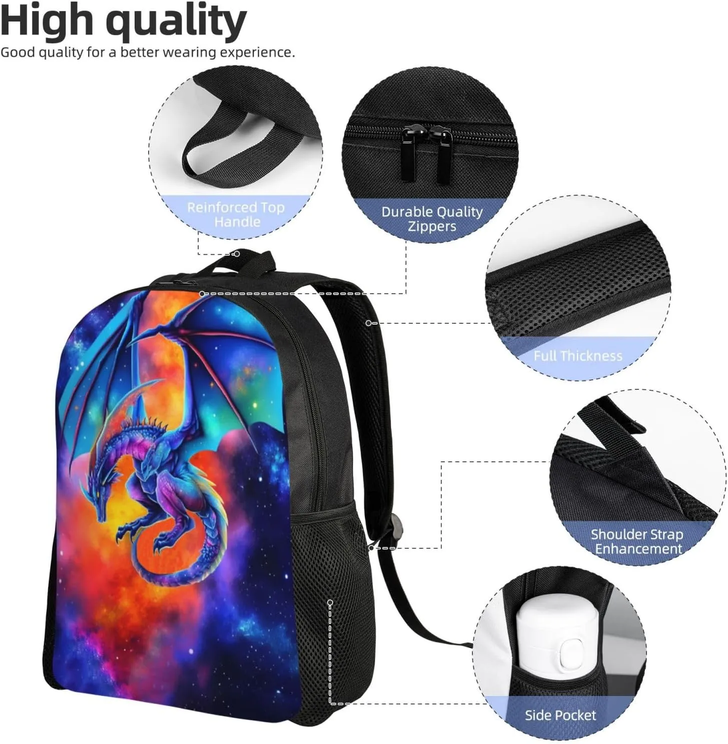 Funny Backpack Dragon Backpack Aesthetic Bookbag Black Simple Modern Lightweight Backpack With Mesh Side Pocket Large Laptop Backpack