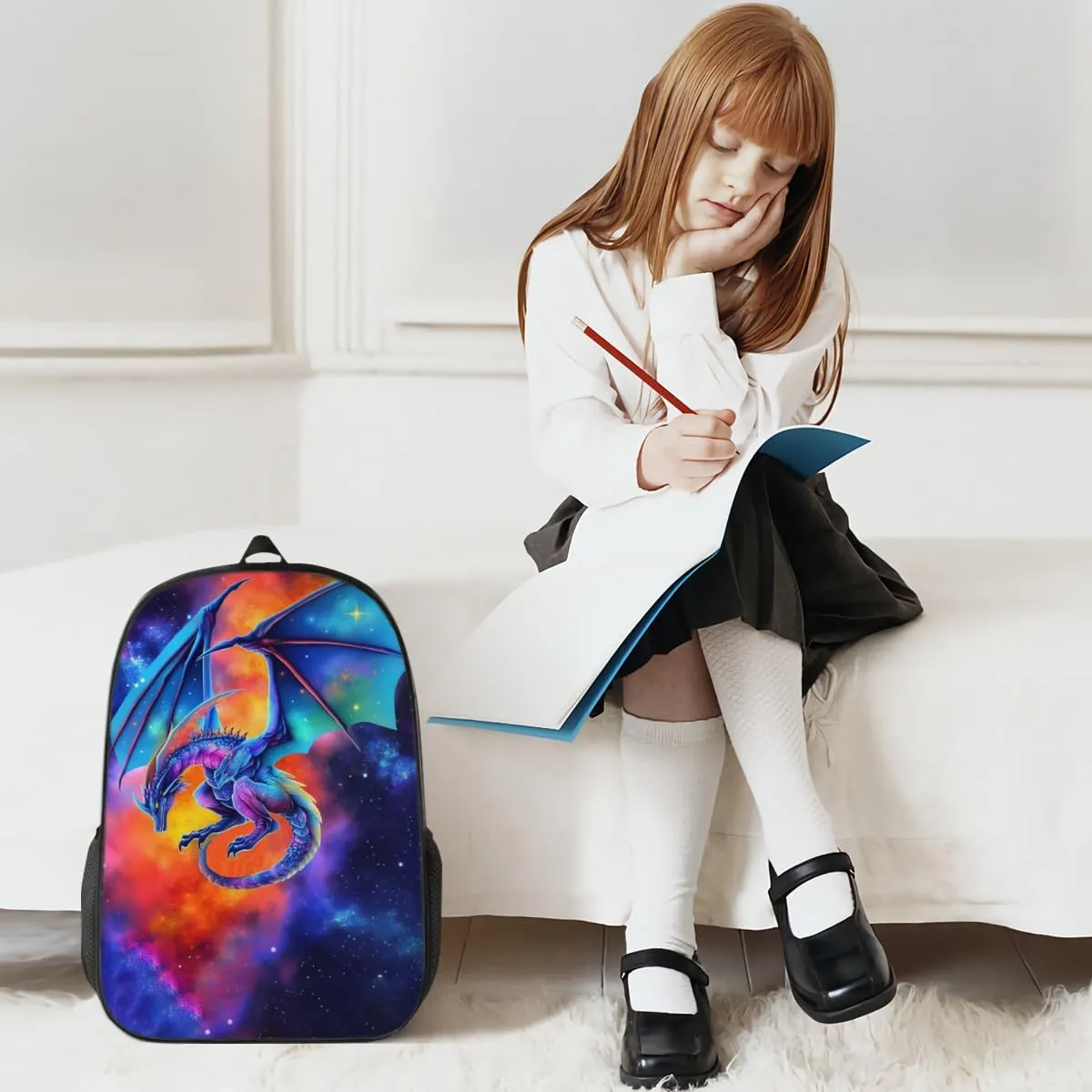 Funny Backpack Dragon Backpack Aesthetic Bookbag Black Simple Modern Lightweight Backpack With Mesh Side Pocket Large Laptop Backpack