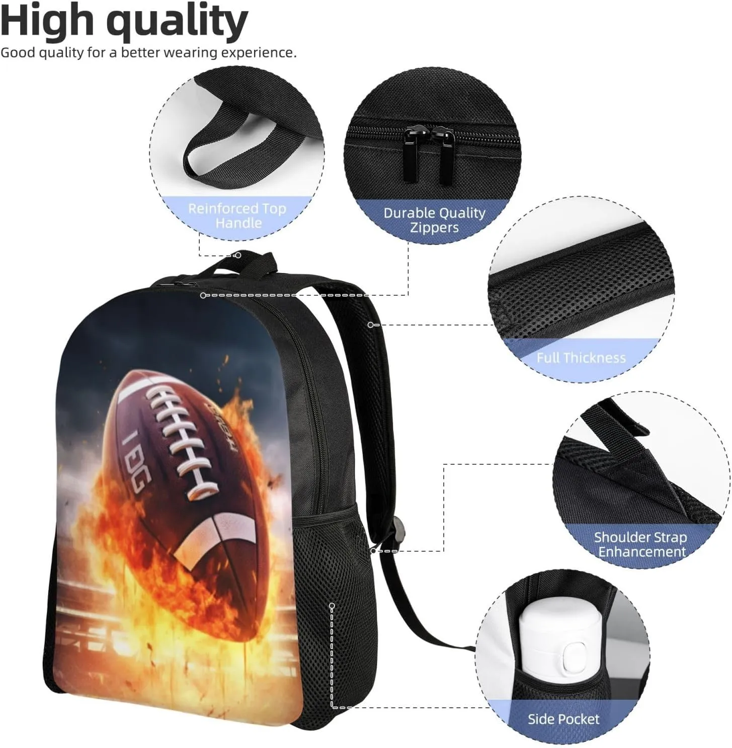 Funny Backpack Football Backpack Aesthetic Bookbag Black Simple Modern Lightweight Backpack With Mesh Side Pocket Large Laptop Backpack