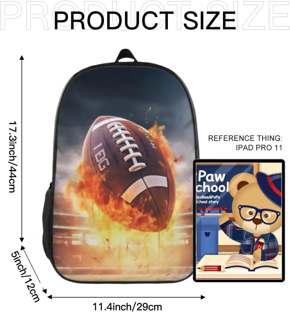 Funny Backpack Football Backpack Aesthetic Bookbag Black Simple Modern Lightweight Backpack With Mesh Side Pocket Large Laptop Backpack