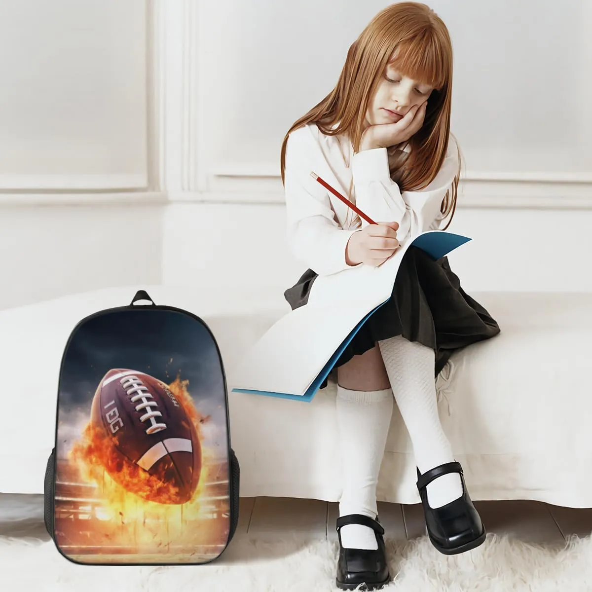 Funny Backpack Football Backpack Aesthetic Bookbag Black Simple Modern Lightweight Backpack With Mesh Side Pocket Large Laptop Backpack