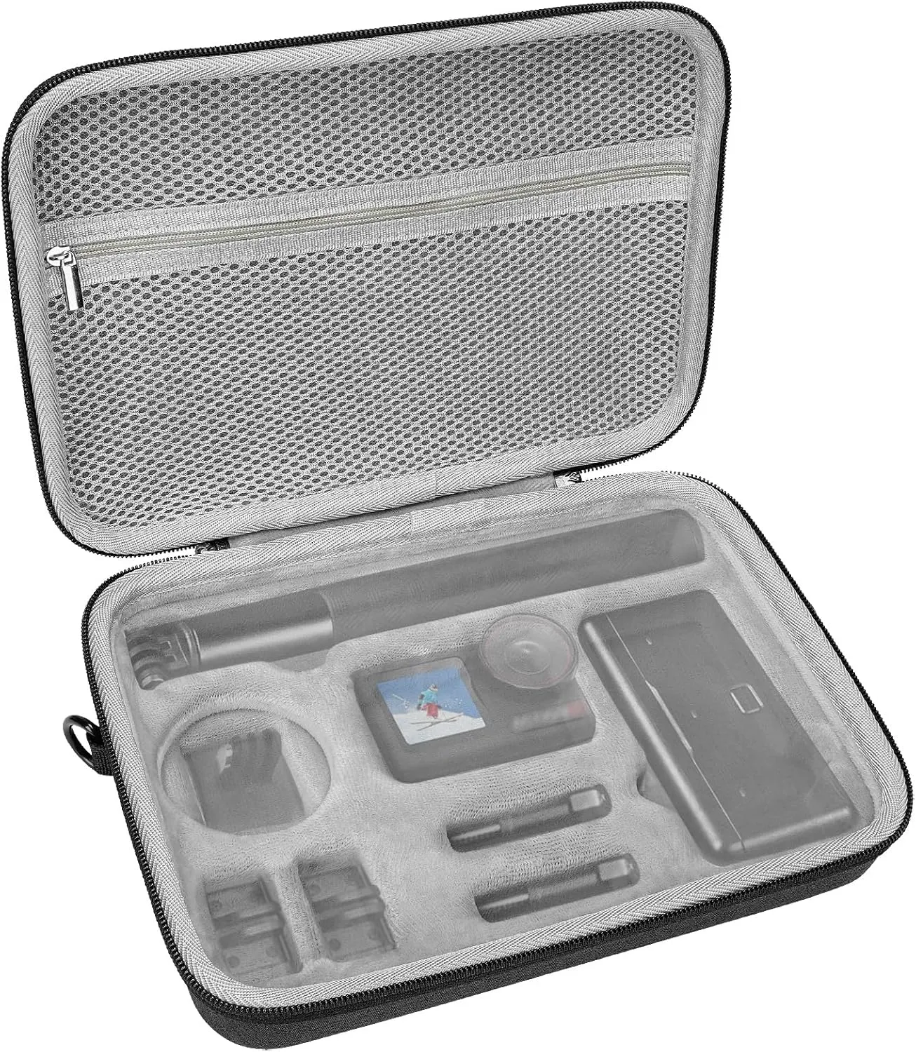 GEEKRIA Action Camera Protective Case Carrying Case, Compatible with DJI Osmo Action 5 Pro/4/3 Action Camera, Travel Storage Bag with Cable Storage (Dark Grey)